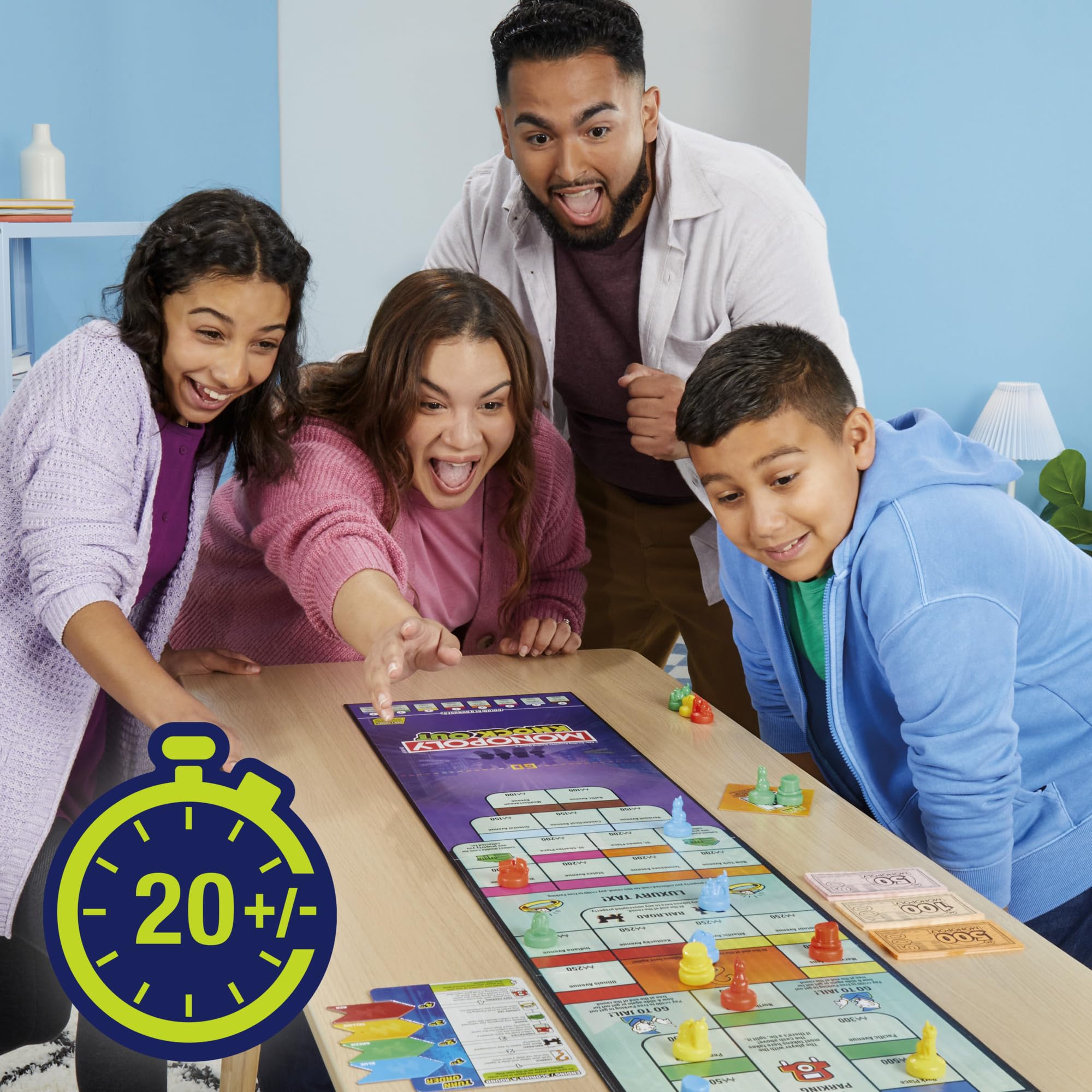 Monopoly Knockout railroads and properties display familiar Monopoly elements
