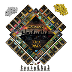 Monopoly Lord of the Rings fellowship tokens arranged for immersive character-led play