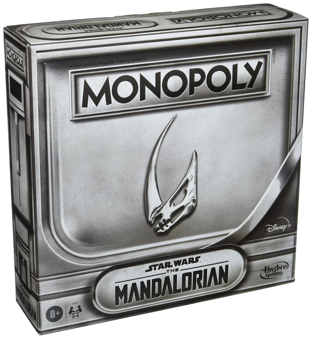 Monopoly Mandalorian Edition board game cover inviting Star Wars fans to start a galactic game
