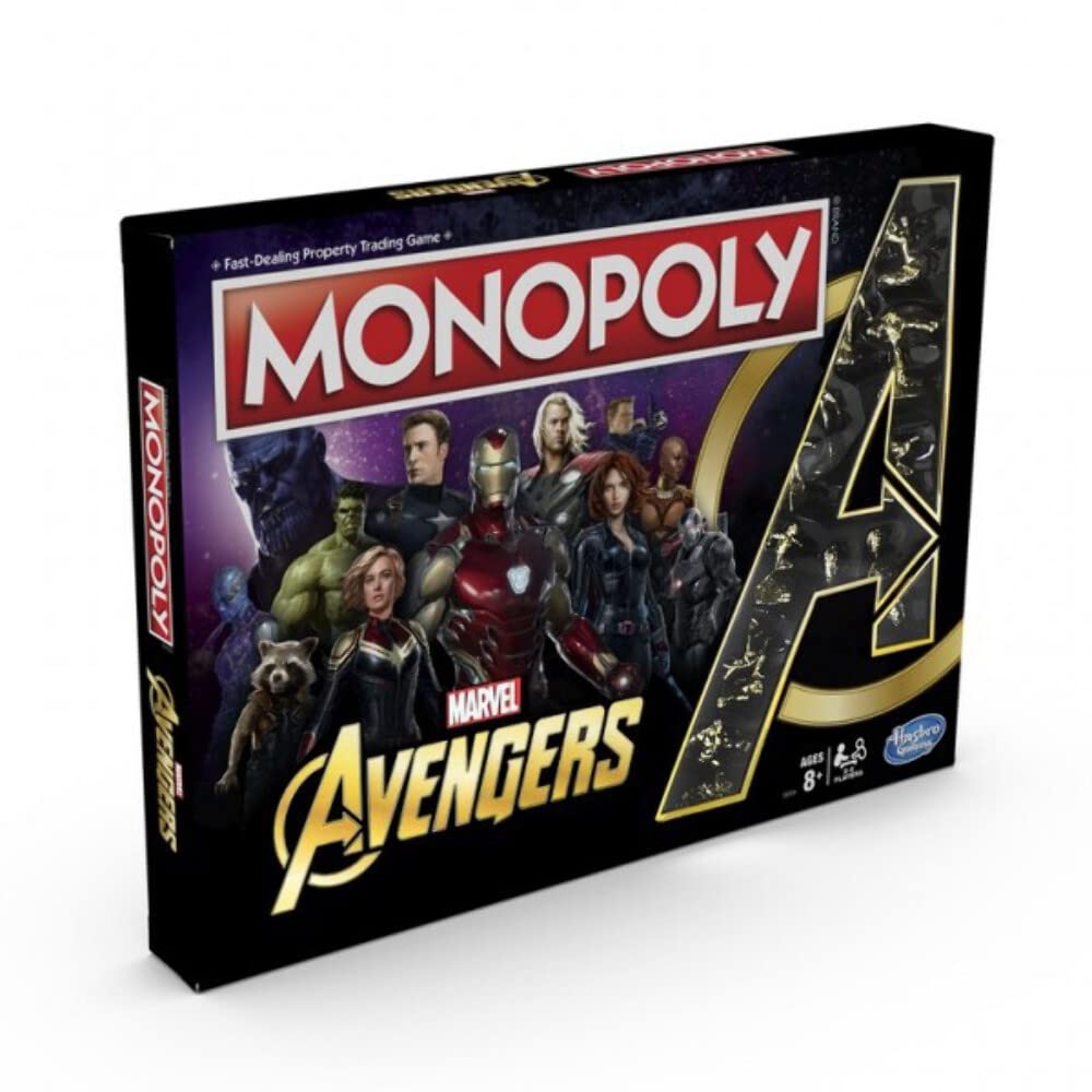 Monopoly Marvel Avengers Edition board game for ages 8 and up, ideal for family game nights.