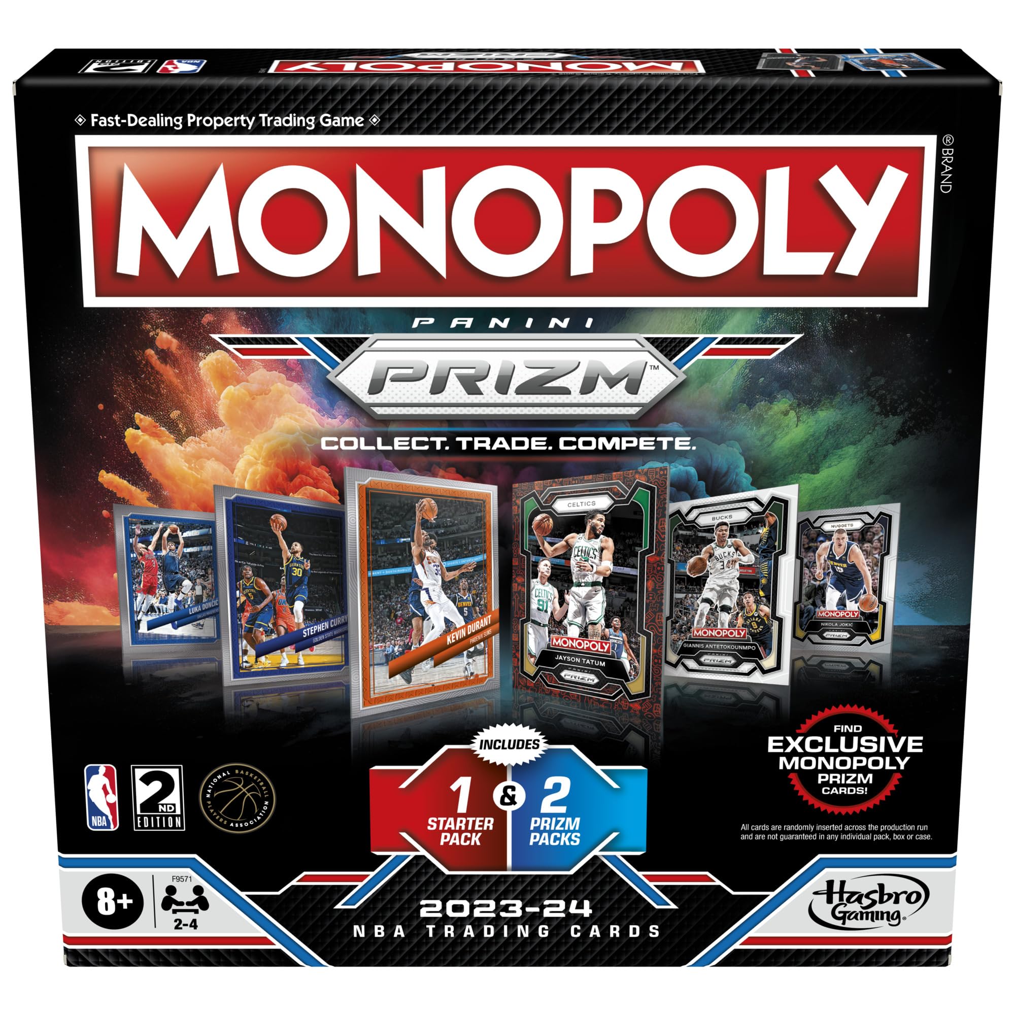 Monopoly Prizm NBA 2nd Edition box shows game components ready for family play