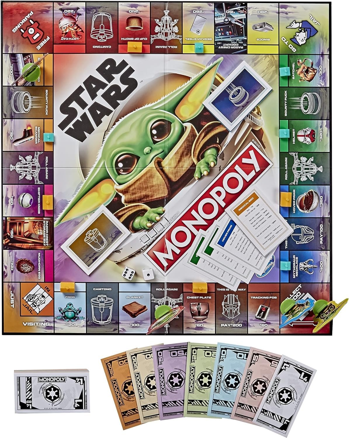 The Child token using the force pose in Monopoly Star Wars The Child Edition