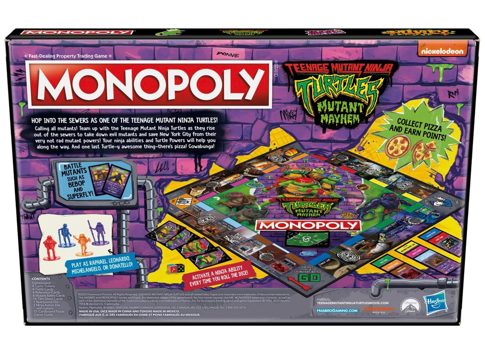 Monopoly TMNT Mutant Mayhem character tokens featuring the four iconic turtles for authentic gameplay.
