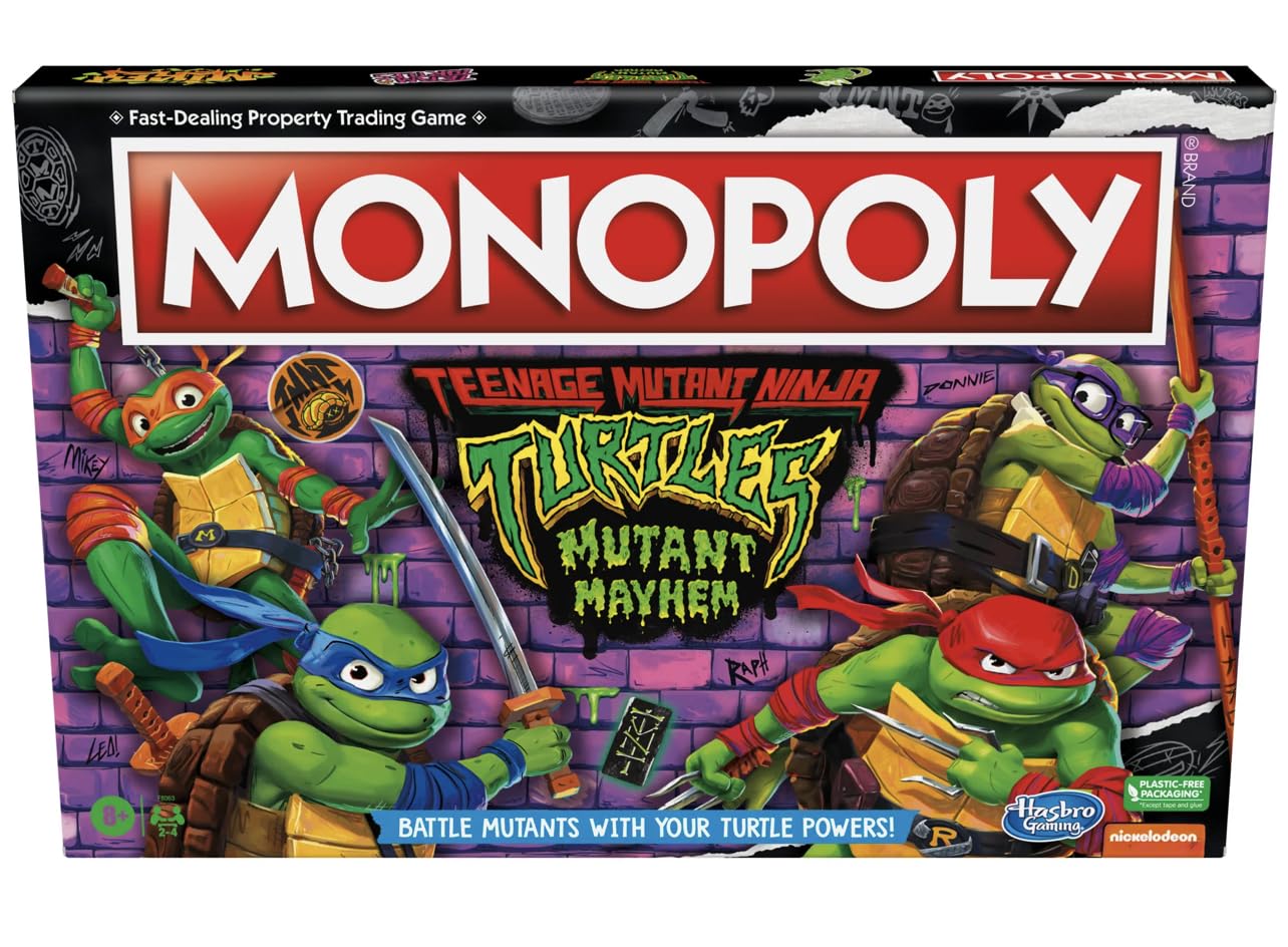 Monopoly TMNT Mutant Mayhem gameboard with movie-inspired locations for immersive family play.