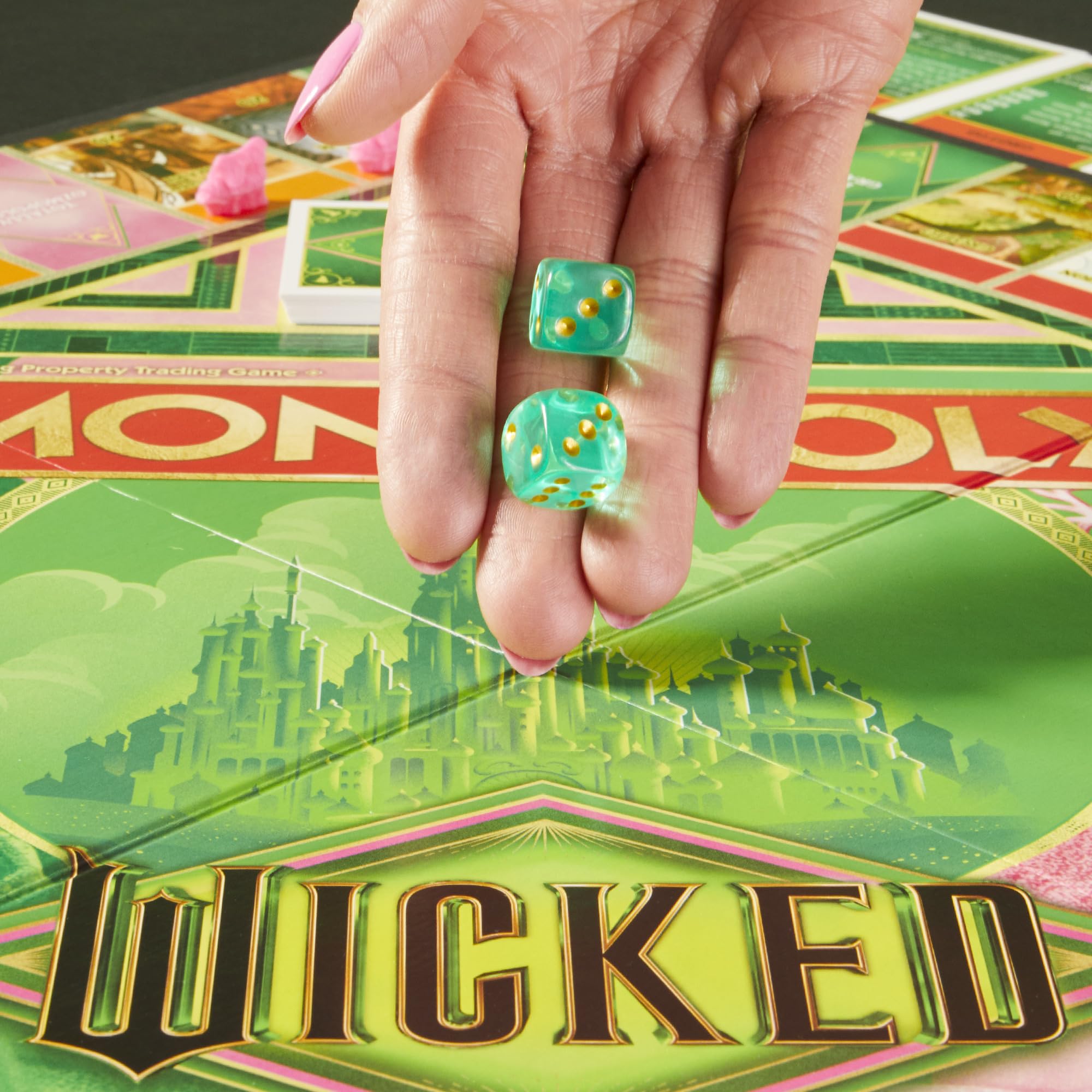 Monopoly Wicked Edition Elphaba hat token adding thematic flair to play.