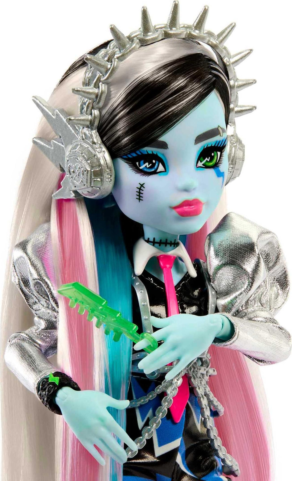Monster High Amped Up Frankie Stein rockstar outfit powering pretend performances.