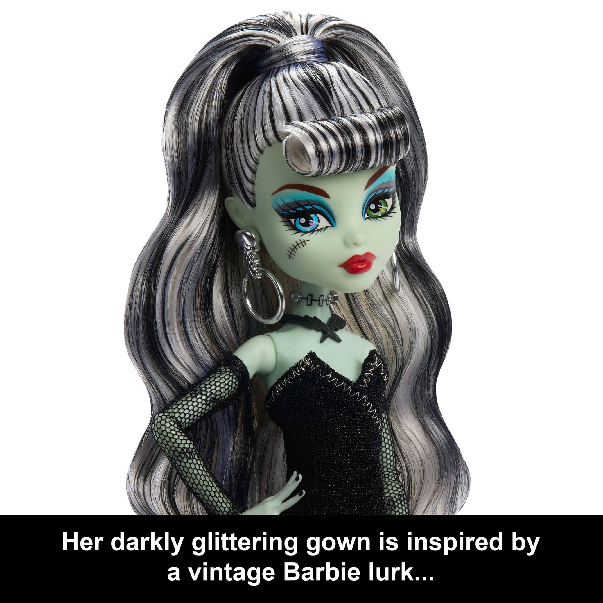 Monster High Frankie Stein hoop earrings add retro glamour for role-play.