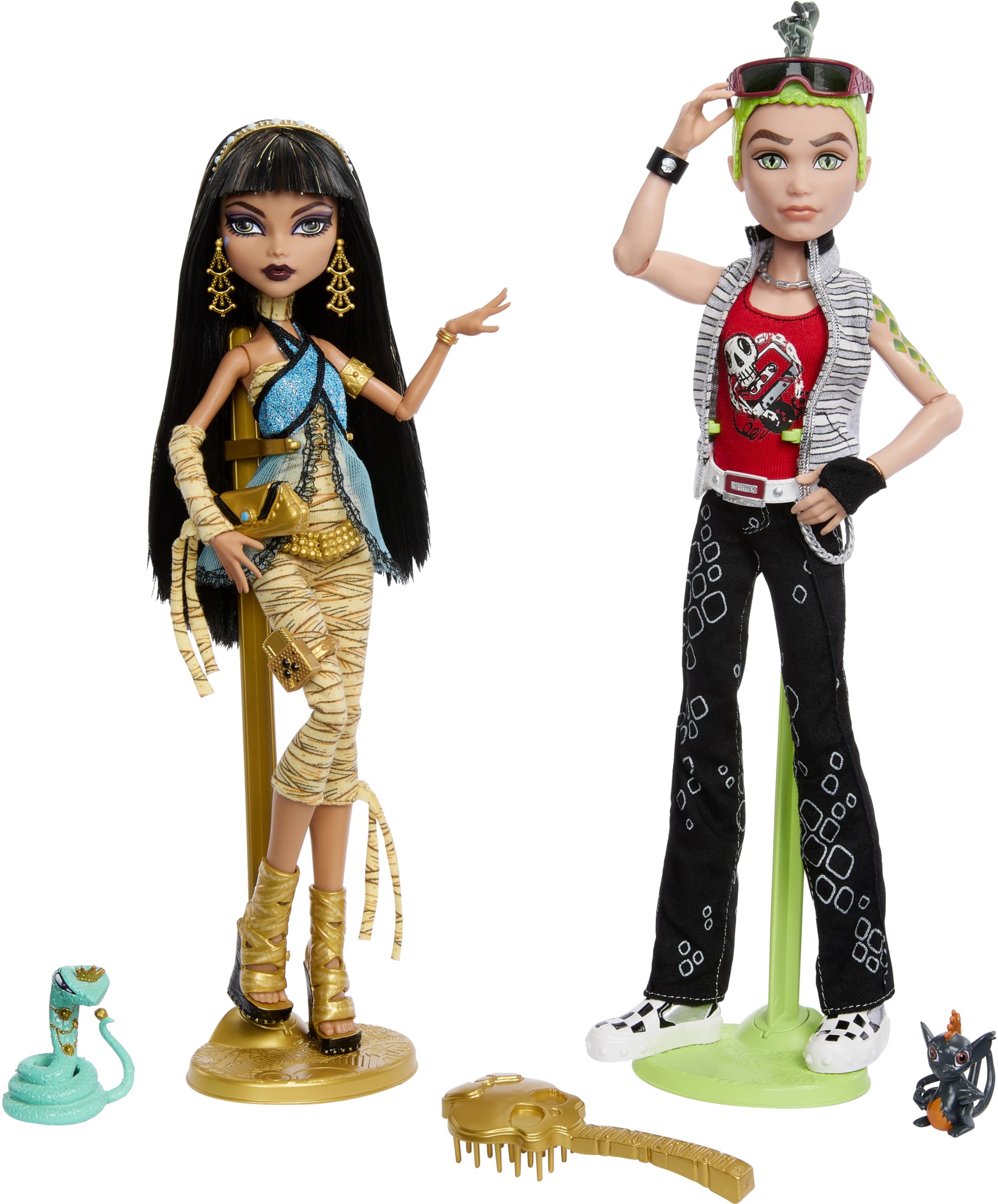 Monster High Cleo De Nile creeproduction doll with regal mummy-wrapped outfit and Hissette pet.