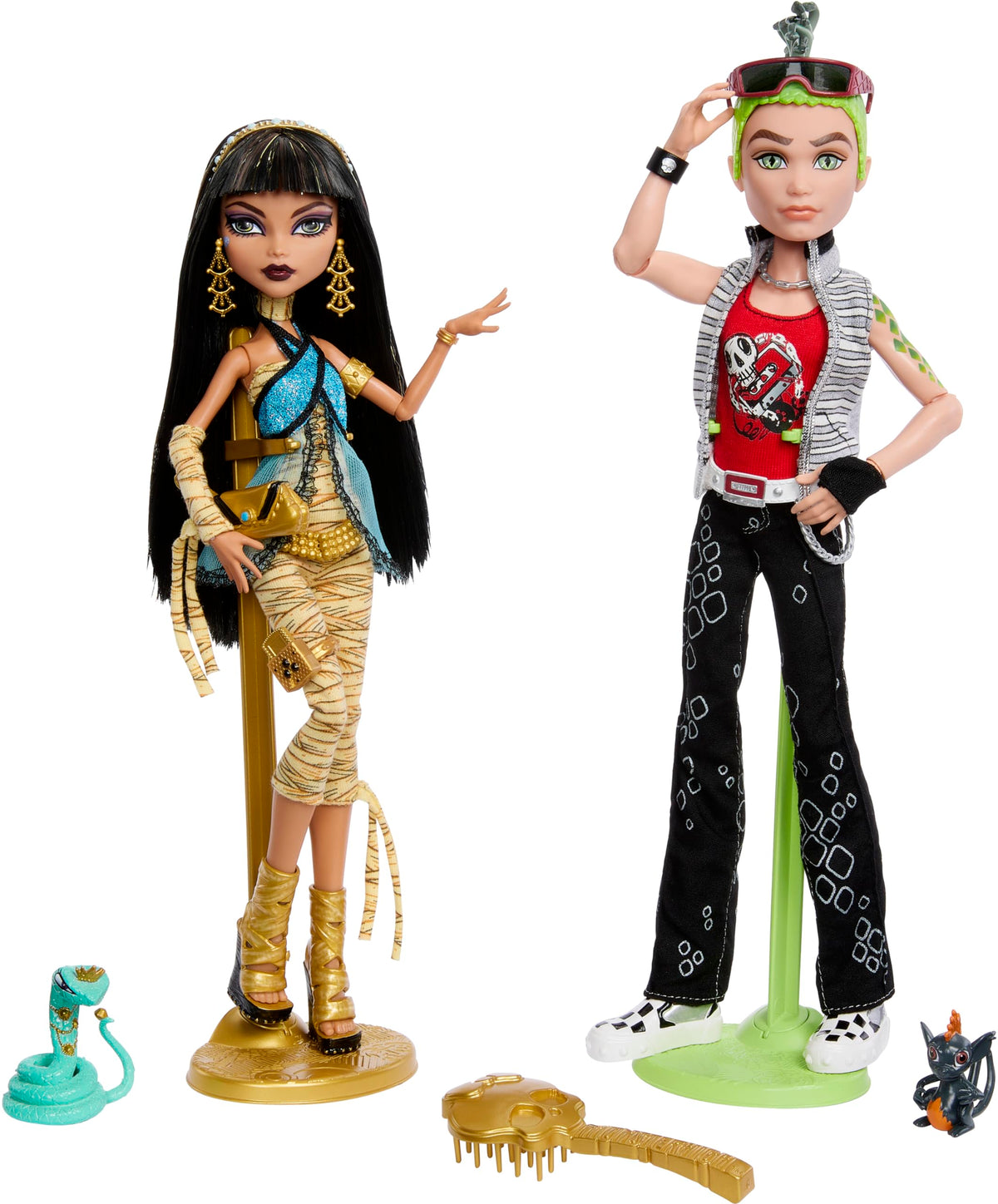 Monster High Cleo De Nile creeproduction doll with regal mummy-wrapped outfit and Hissette pet.
