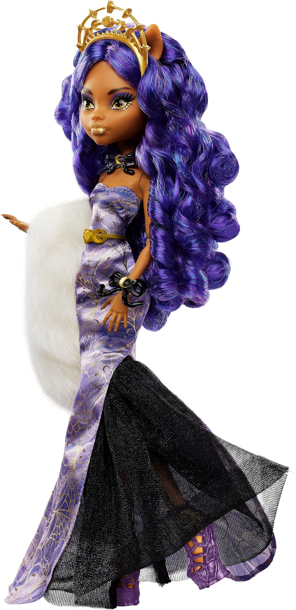 Monster High Clawdeen Wolf gown with spiderweb detailing catches candlelight.
