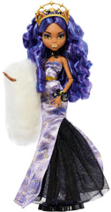 Monster High Clawdeen Wolf in icy lavender gown for festive display and collectibility.