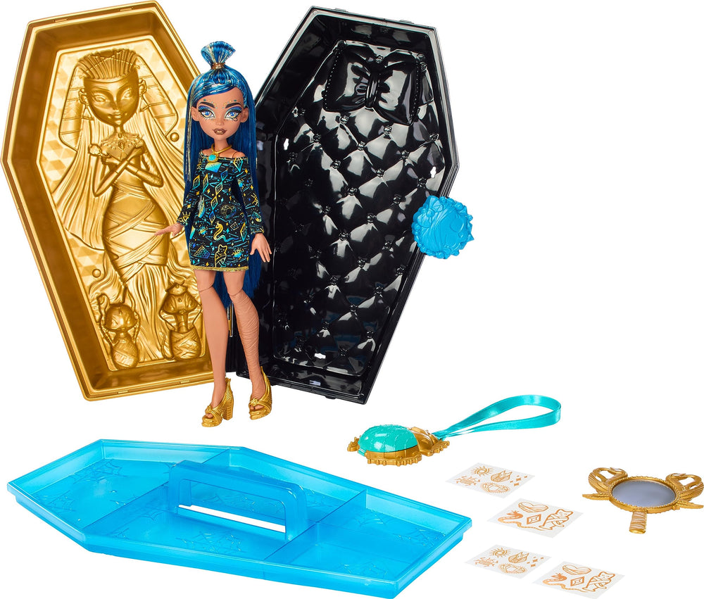 Monster High Cleo De Nile doll ready for stylish adventures in a collectible display pose.