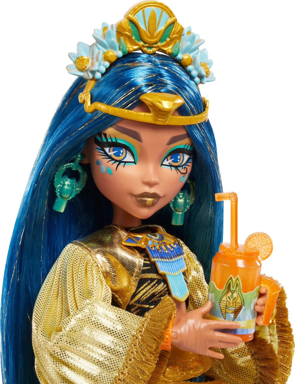 Cleo De Nile with lotus crown and blue hair for regal festival look
