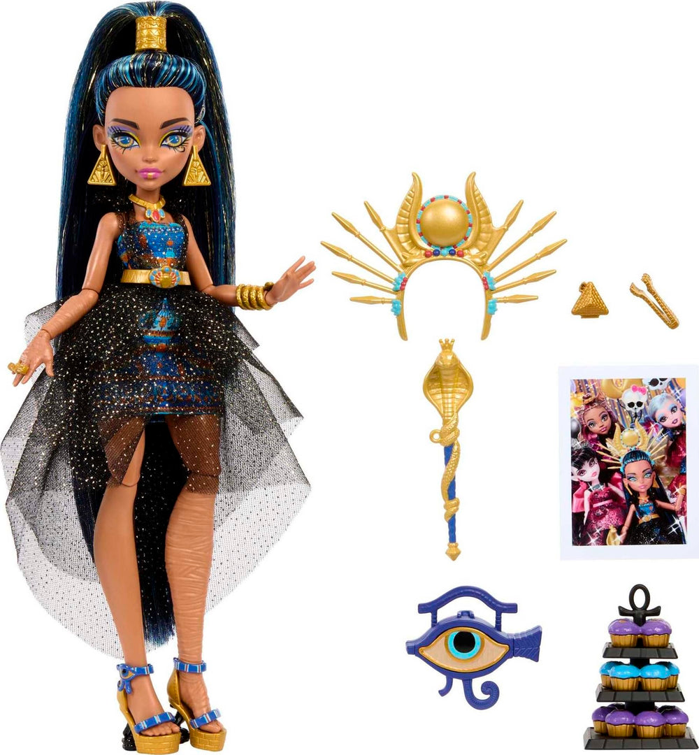 Monster High Cleo De Nile at the Monster Ball in regal party dress for imaginative play.