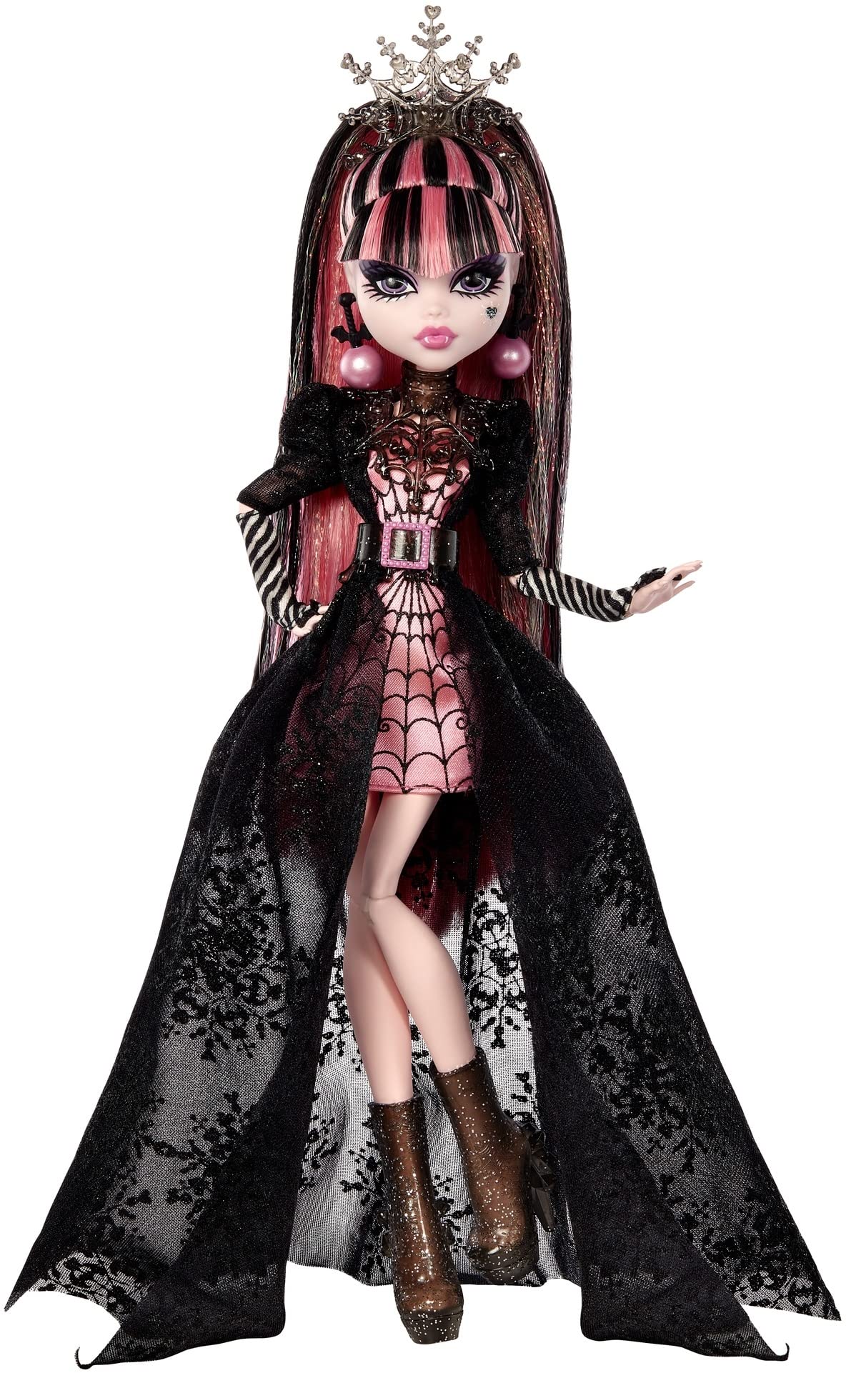 Monster High Draculaura doll in festive howliday gown with glitter details for imaginative play.