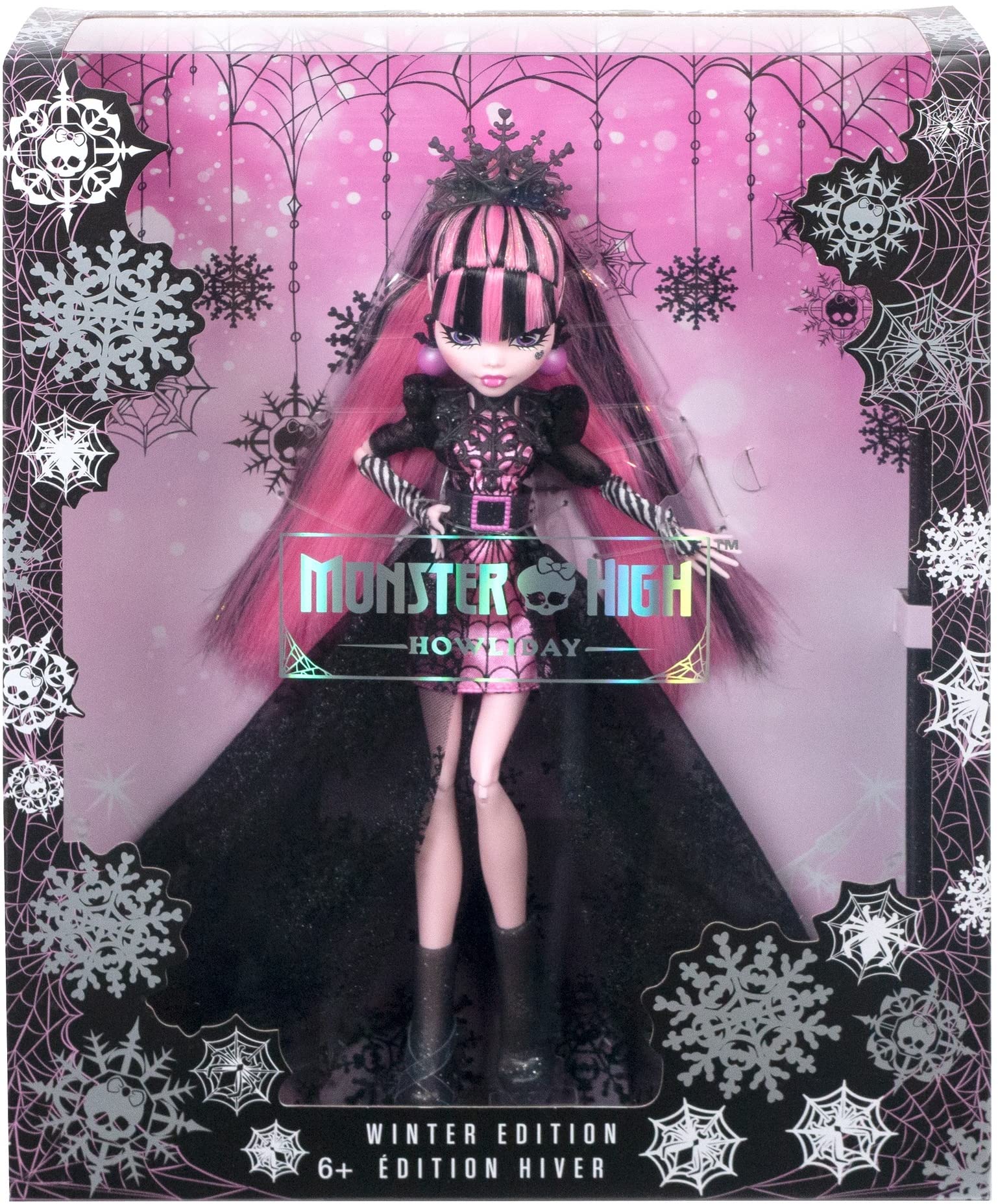 Monster High Draculaura doll with belt and glitter neckline for enhanced styling.