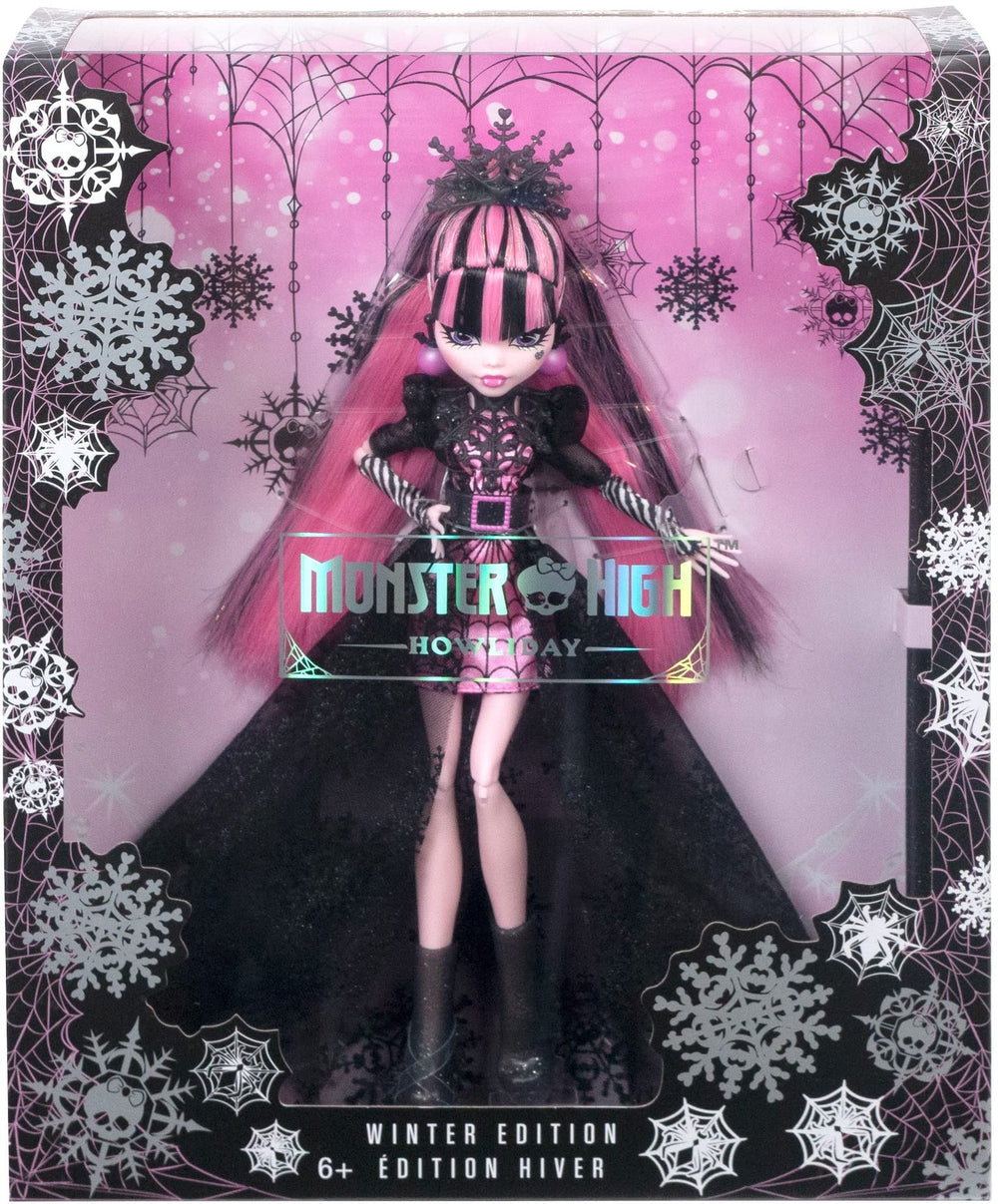 Monster High Draculaura doll with belt and glitter neckline for enhanced styling.