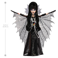 Monster High Elvira packaging-inspired design enhances unboxing and display theme.