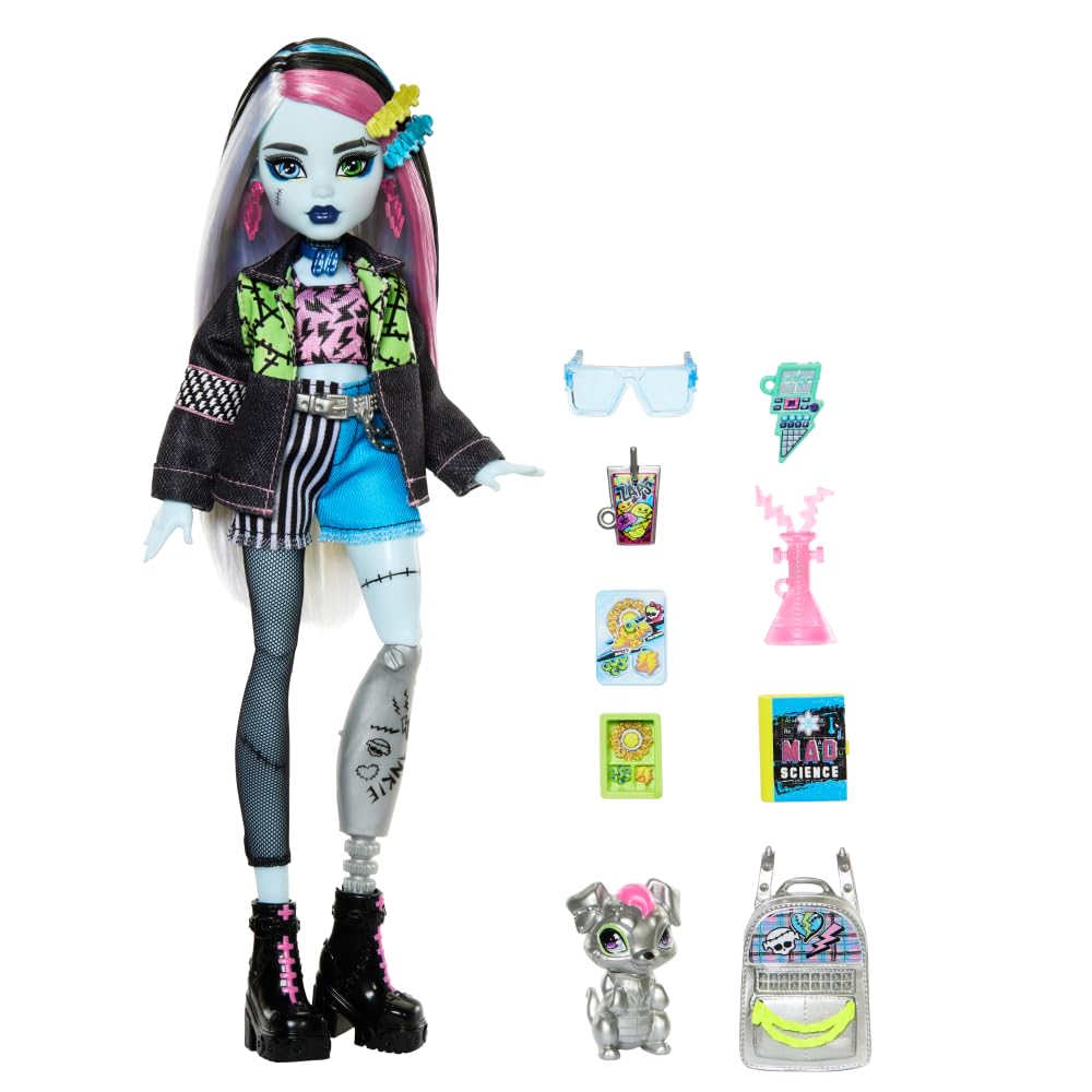Monster High Frankie Stein backpack accessory enhances pretend play.