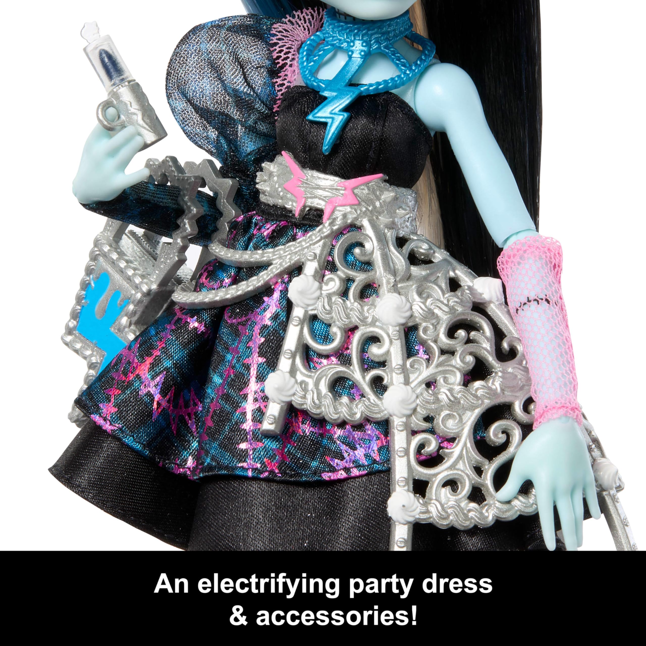 Monster High Frankie Stein lightning necklace adds bold party-ready accents.