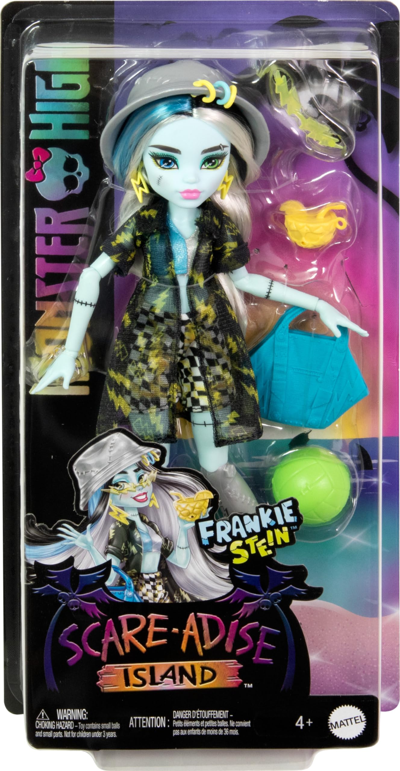 Monster High Frankie Stein sandals and sunglasses complete a fearsome vacation look.