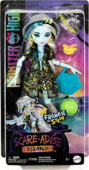 Monster High Frankie Stein sandals and sunglasses complete a fearsome vacation look.