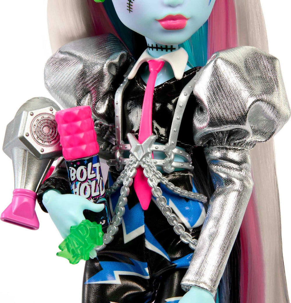 Monster High Frankie Stein boots with spikes add dramatic stage presence.