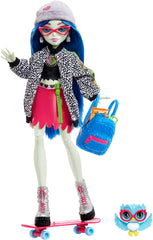 Monster High Ghoulia Yelps doll with blue hair poses for dynamic storytelling