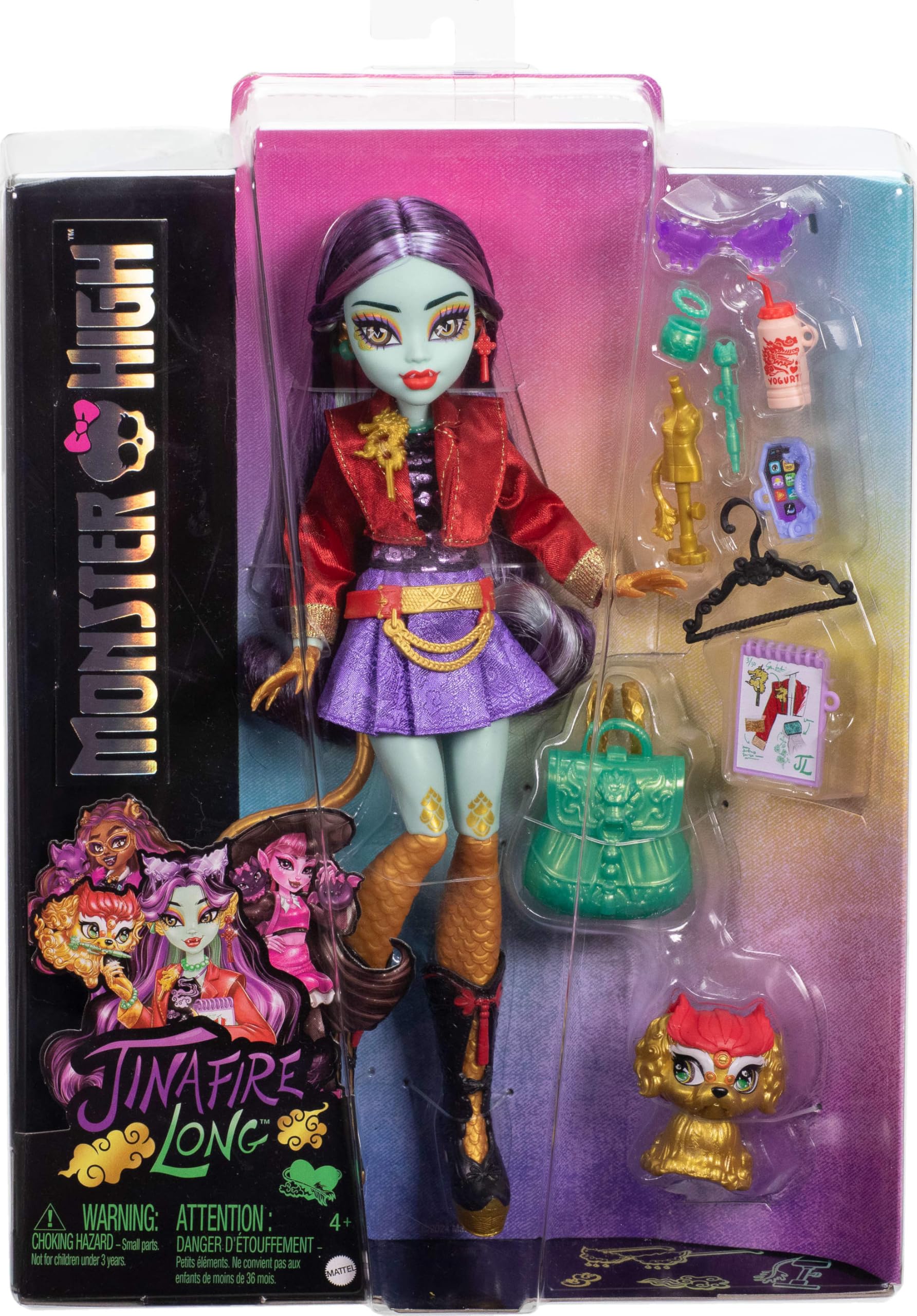 Monster High Jinafire Long doll in a vibrant outfit ideal for imaginative roleplay.