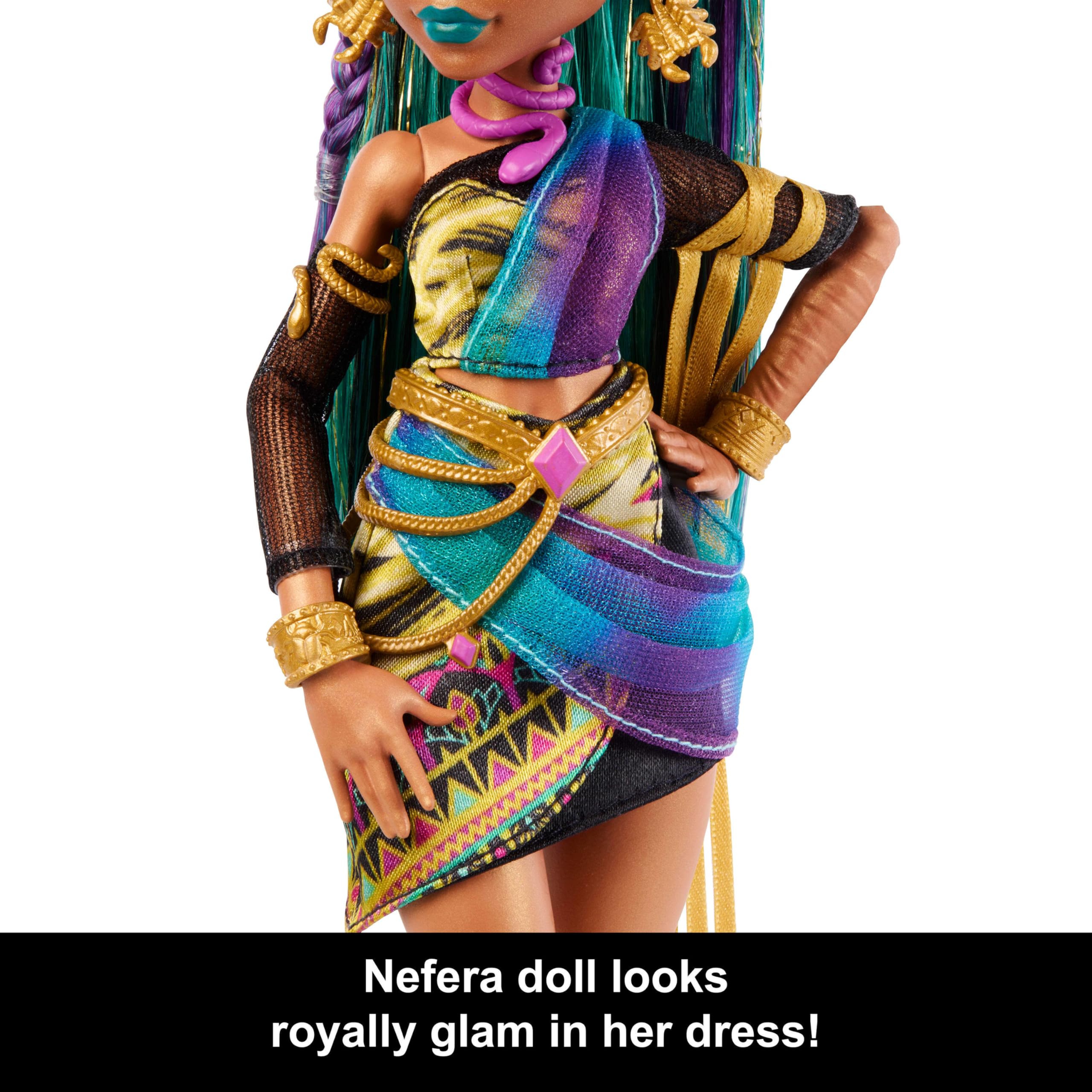 Monster High Nefera De Nile dress detail with sheer sleeves and cobra accents.