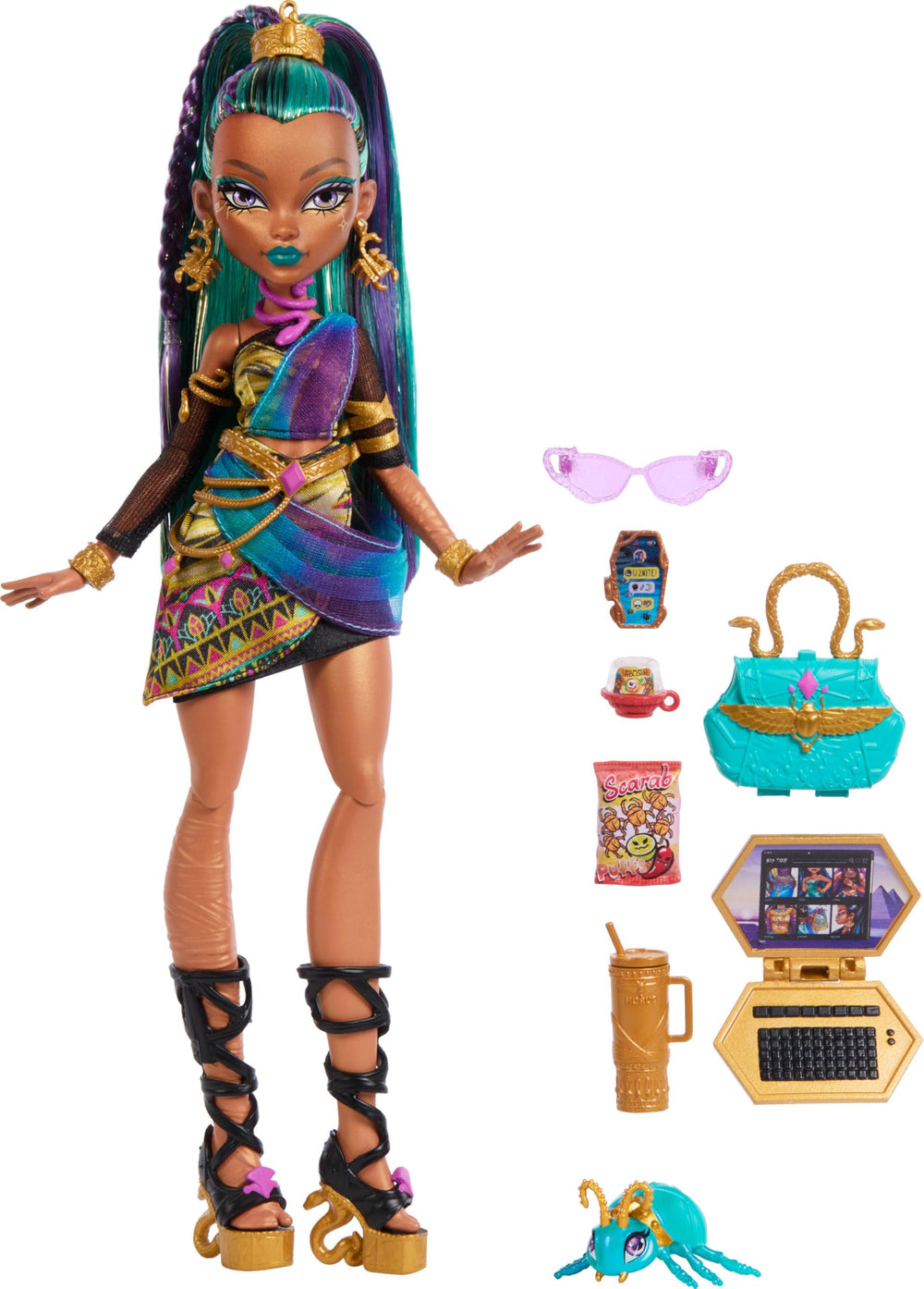 Monster High Nefera De Nile lotus water and accessories for pretend cafe.