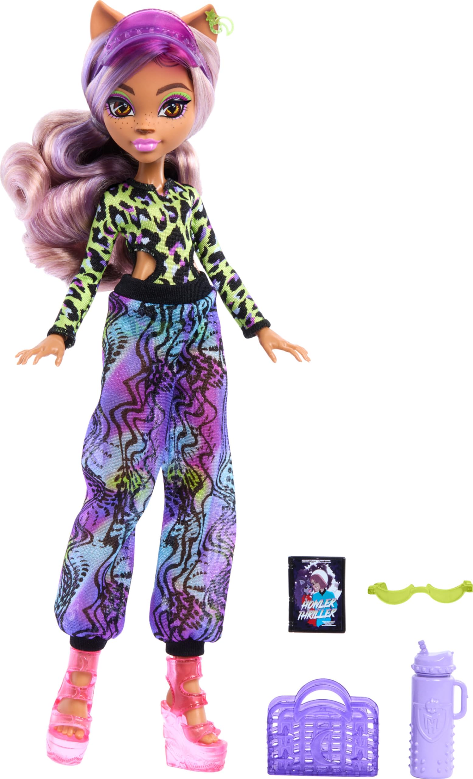 Monster High Clawdeen Wolf doll in swimsuit ready for beach play and storytelling.