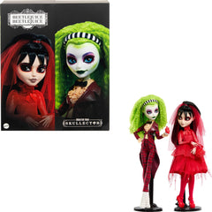 Monster High Skullector Beetlejuice doll in striped suit, ideal for display and collection.