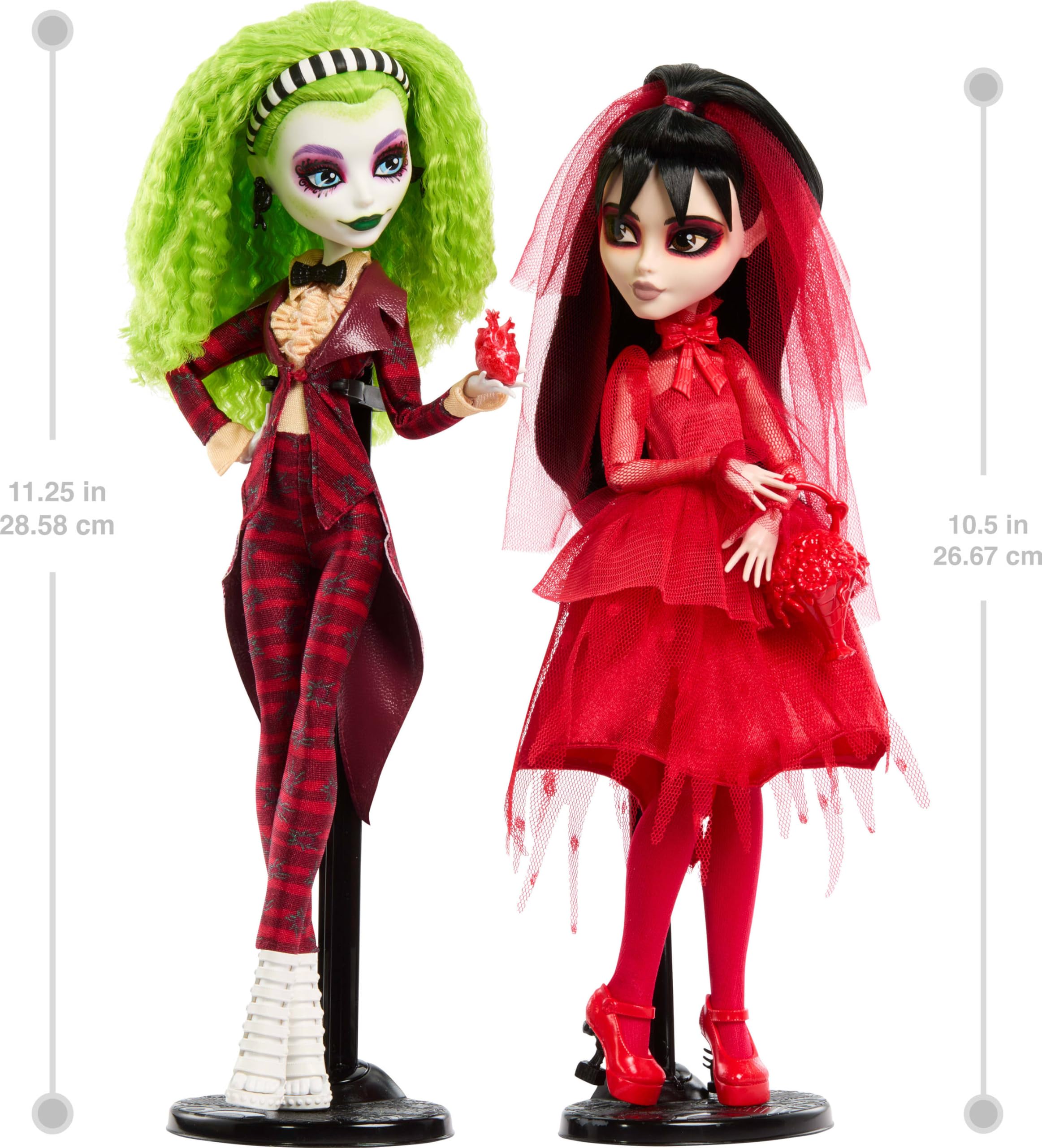 Monster High Skullector Lydia Deetz doll in red gown, ideal for display and collection.