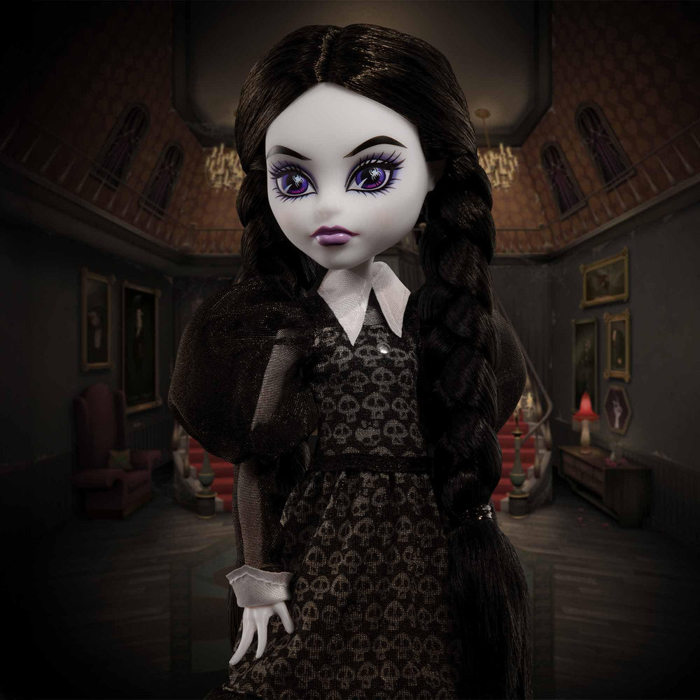 Monster High Skullector Morticia-Wednesday dolls together showcase Gothic glamour