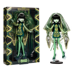 Monster High Skullector Scarah Screams velvet dress with psyche-Celtic embroidery detail.