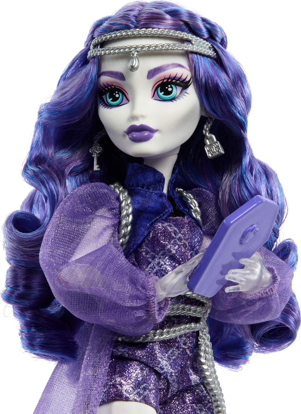 Monster High Spectra Vondergeist doll featuring pet Rhuen ferret for spooky companionship.