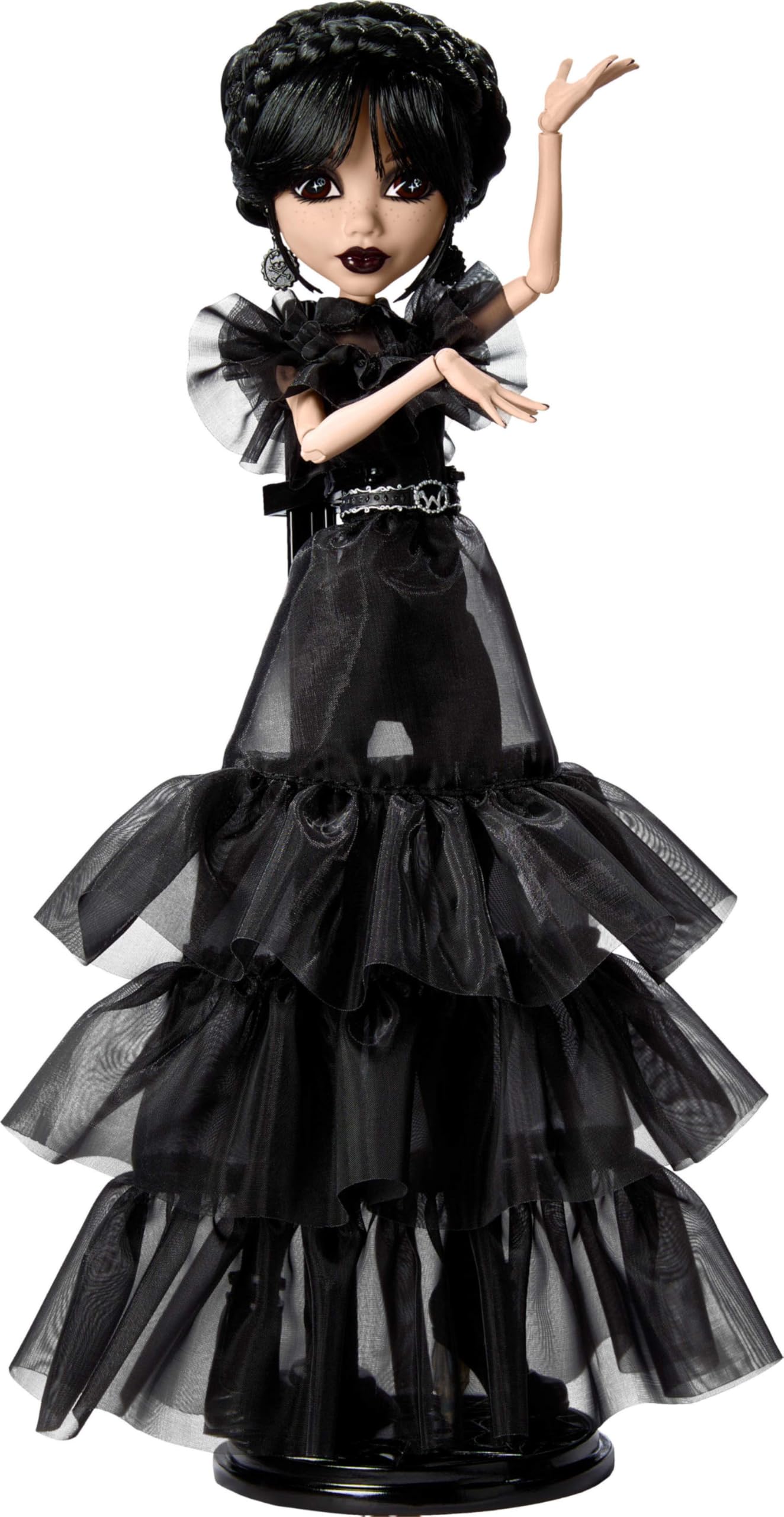 Monster High Wednesday doll in rave-n dress ready for display.
