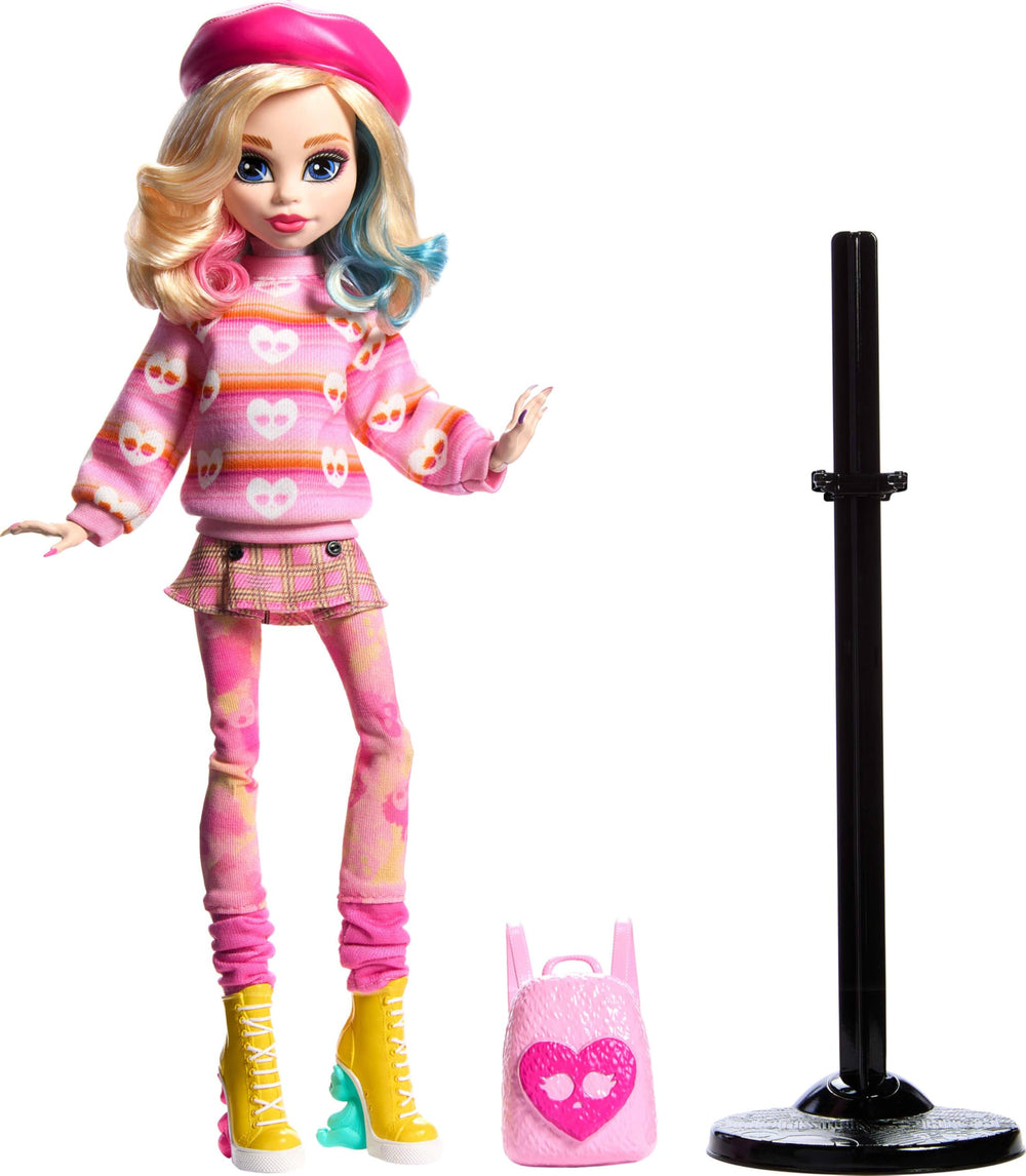 Monster High Enid Sinclair doll comes with stand to help pose.