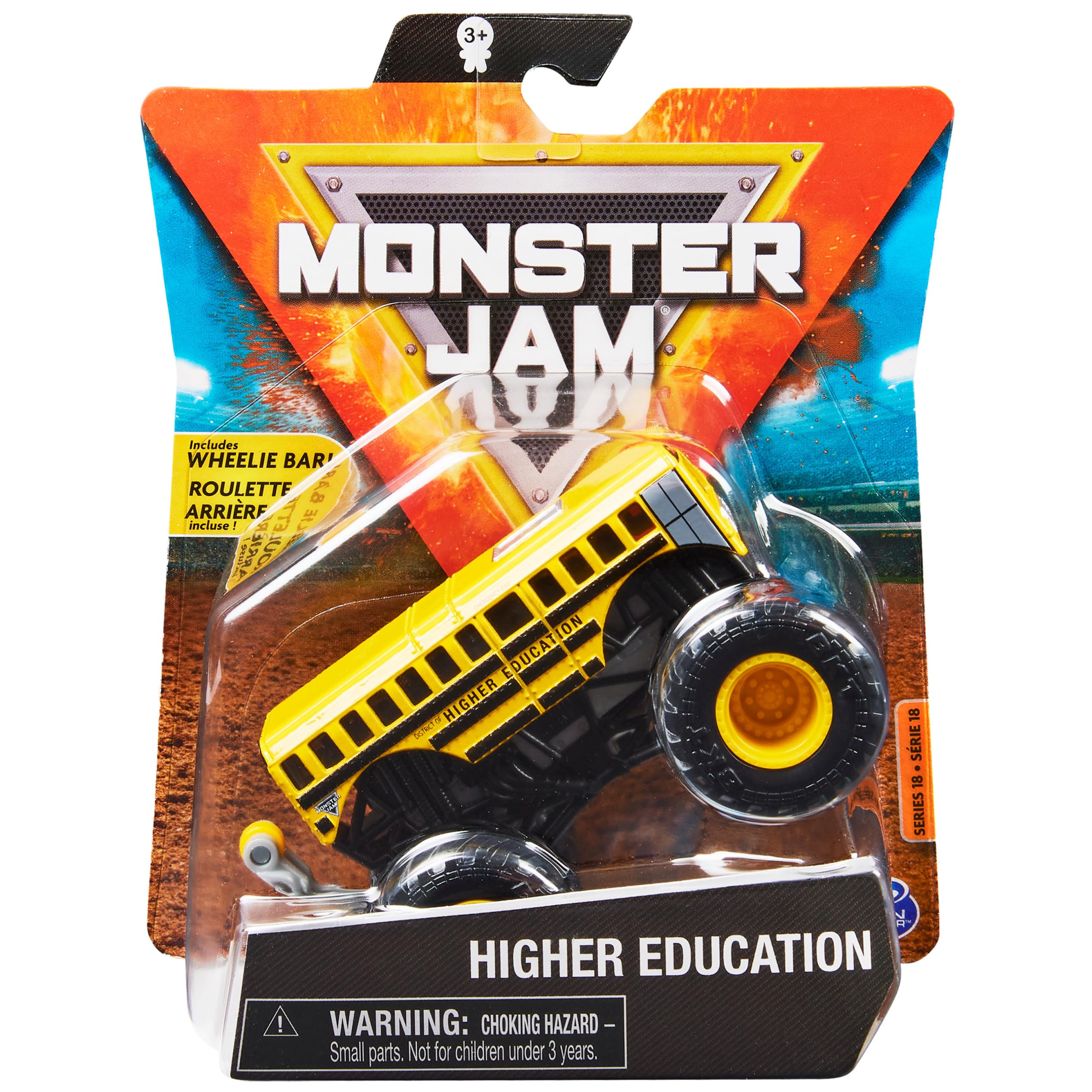 Monster Jam 1:64 truck with wheelie bar for epic stunt play.