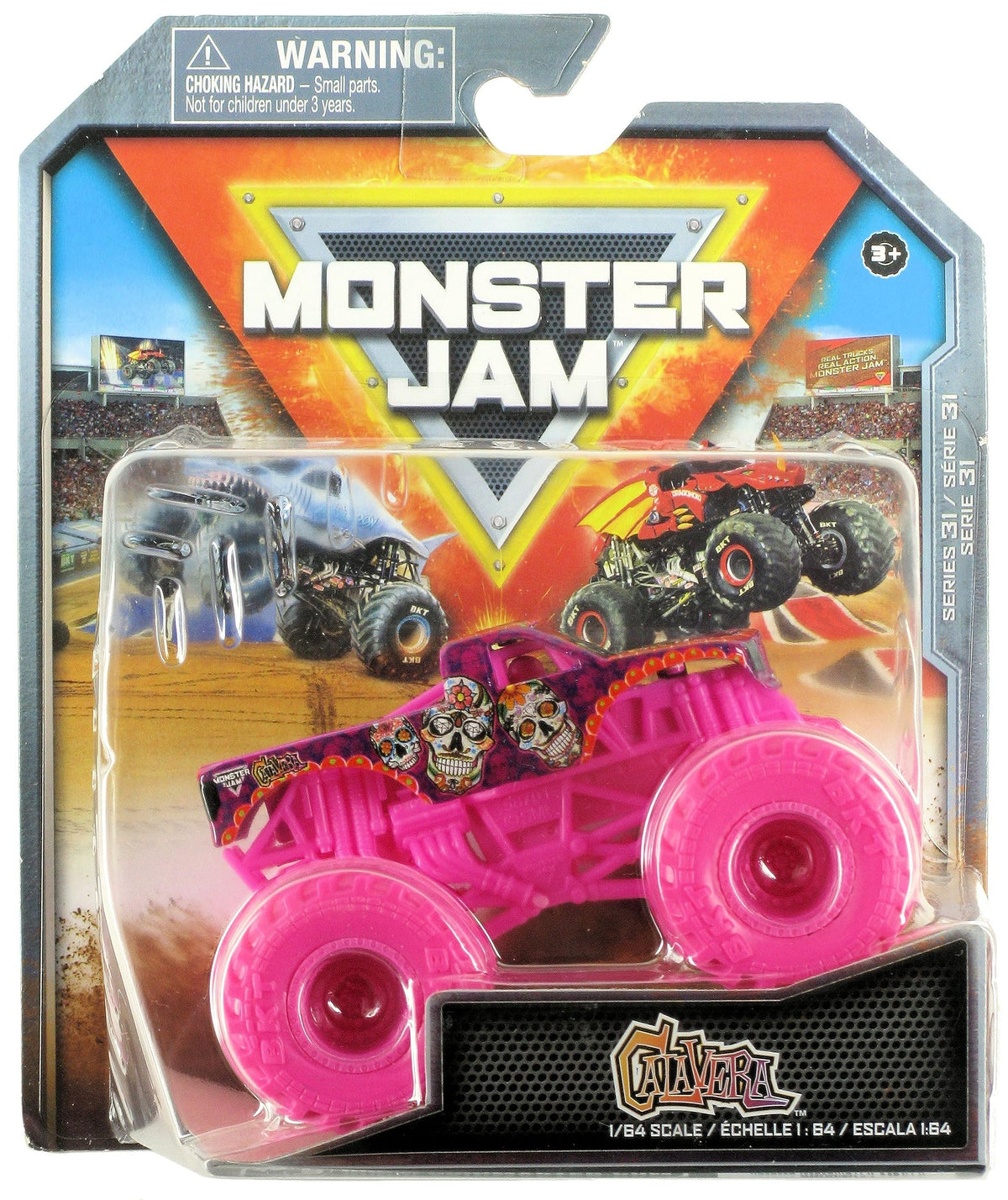 Monster Jam Calavera front view diecast with display-ready graphics