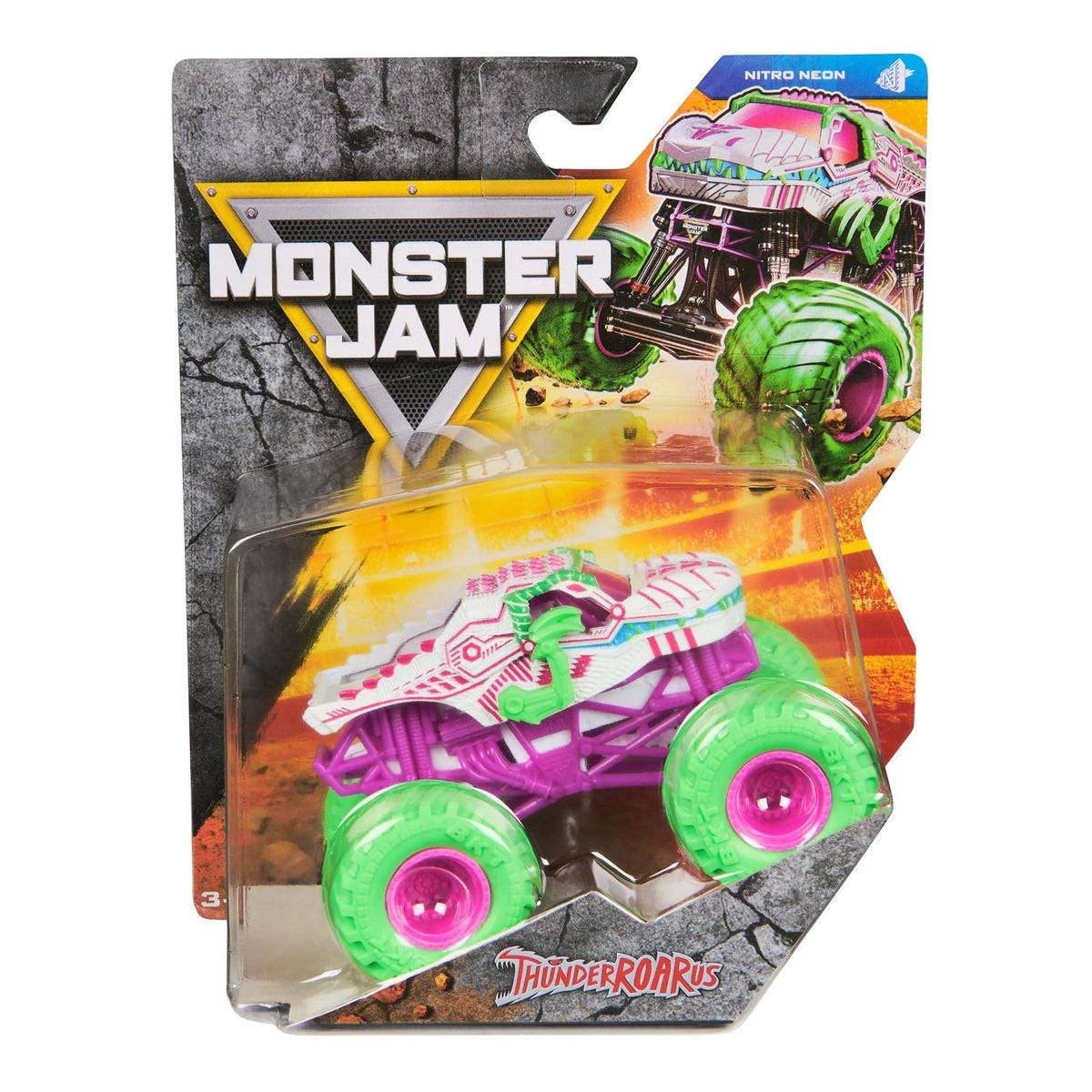 Monster Jam ThunderROARus front view with authentic 1:64 detailing and iconic BKT tires