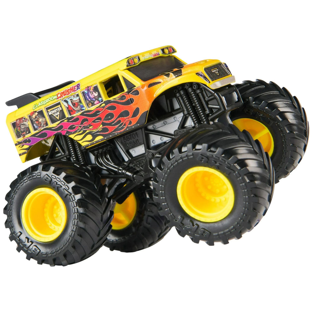 Monster Jam 2025 1:64 Classroom Crusher School Bus rear detail decorative and authentic.