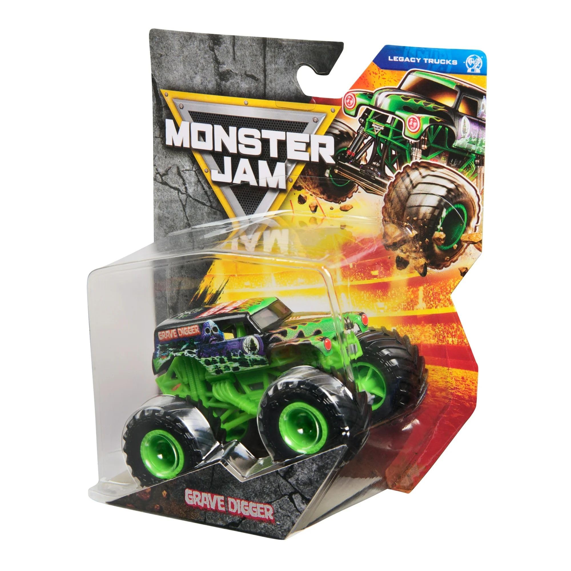 Monster Jam Grave Digger 1:64 diecast rear view showing spoiler and decals for display variety