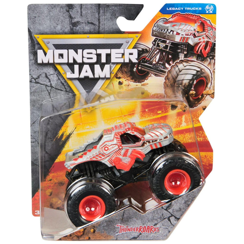 Monster Jam 2025 official 1:64 diecast truck front view with authentic graphics and BKT tires for display.
