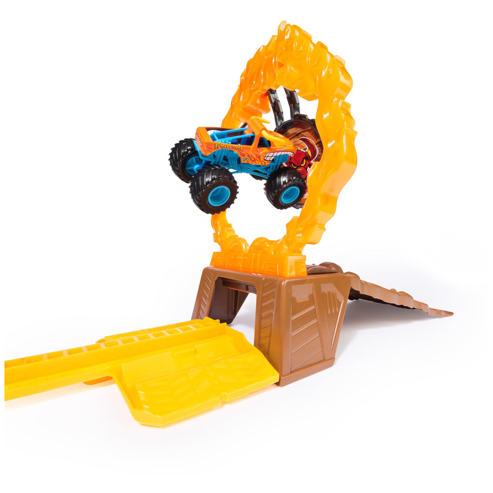 Monster Jam adjustable ramp and ring let kids customize jumps.
