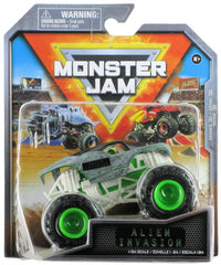 Monster Jam Alien Invasion diecast truck front view shows authentic graphics for collectors