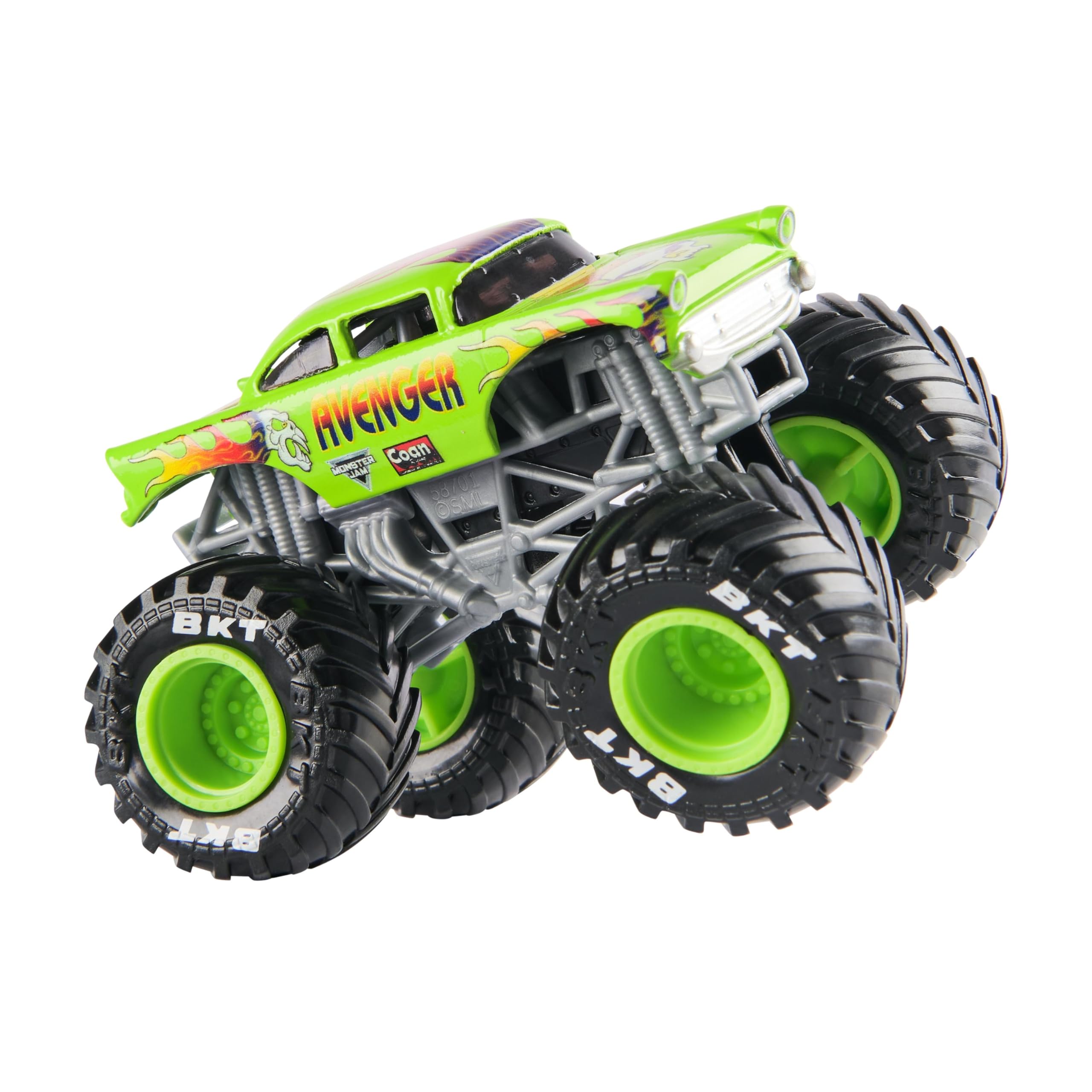 Monster Jam Avenger QR poster on packaging for digital collection.