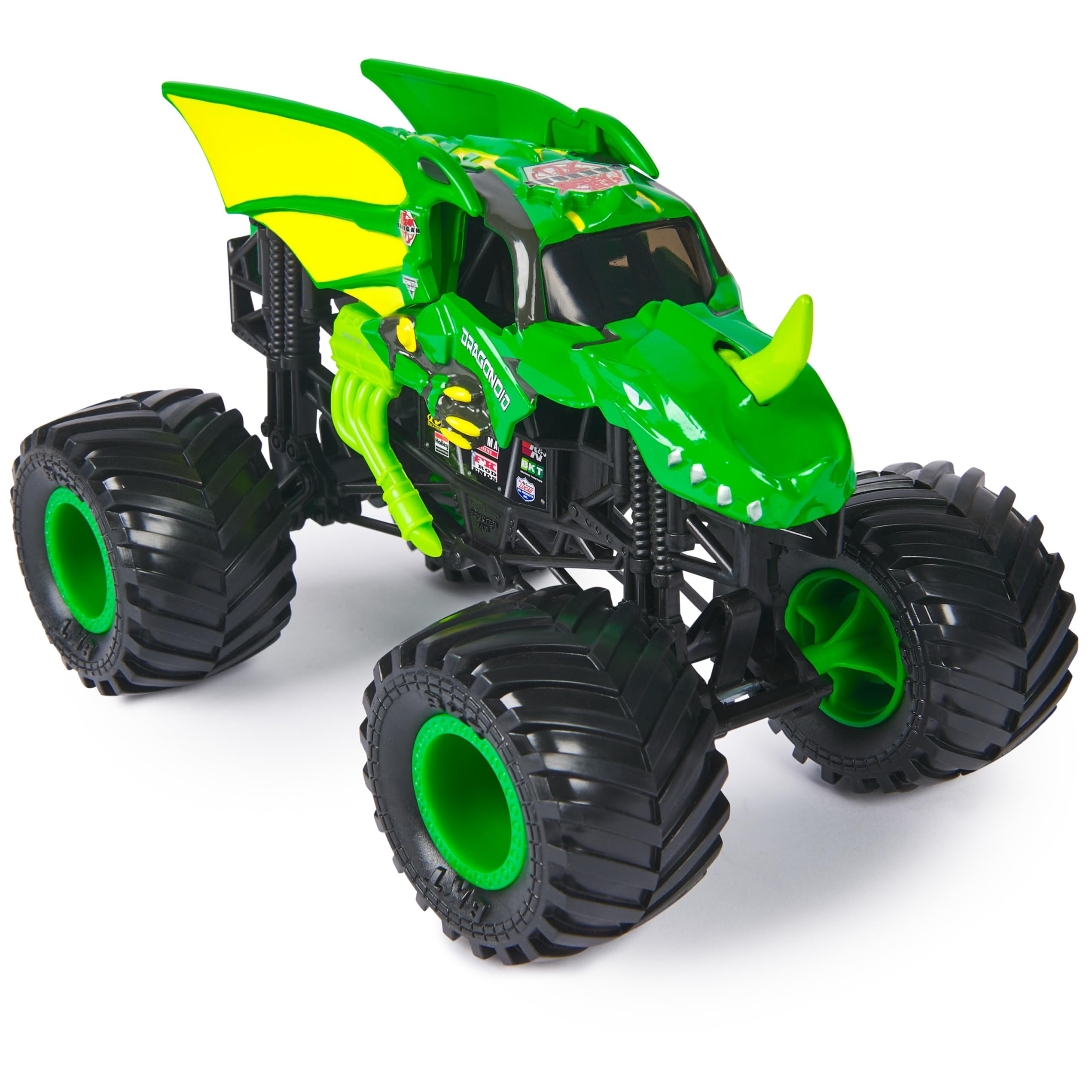 Monster Jam Bakugan Dragonoid green front view emphasizes bold graphics for collectors