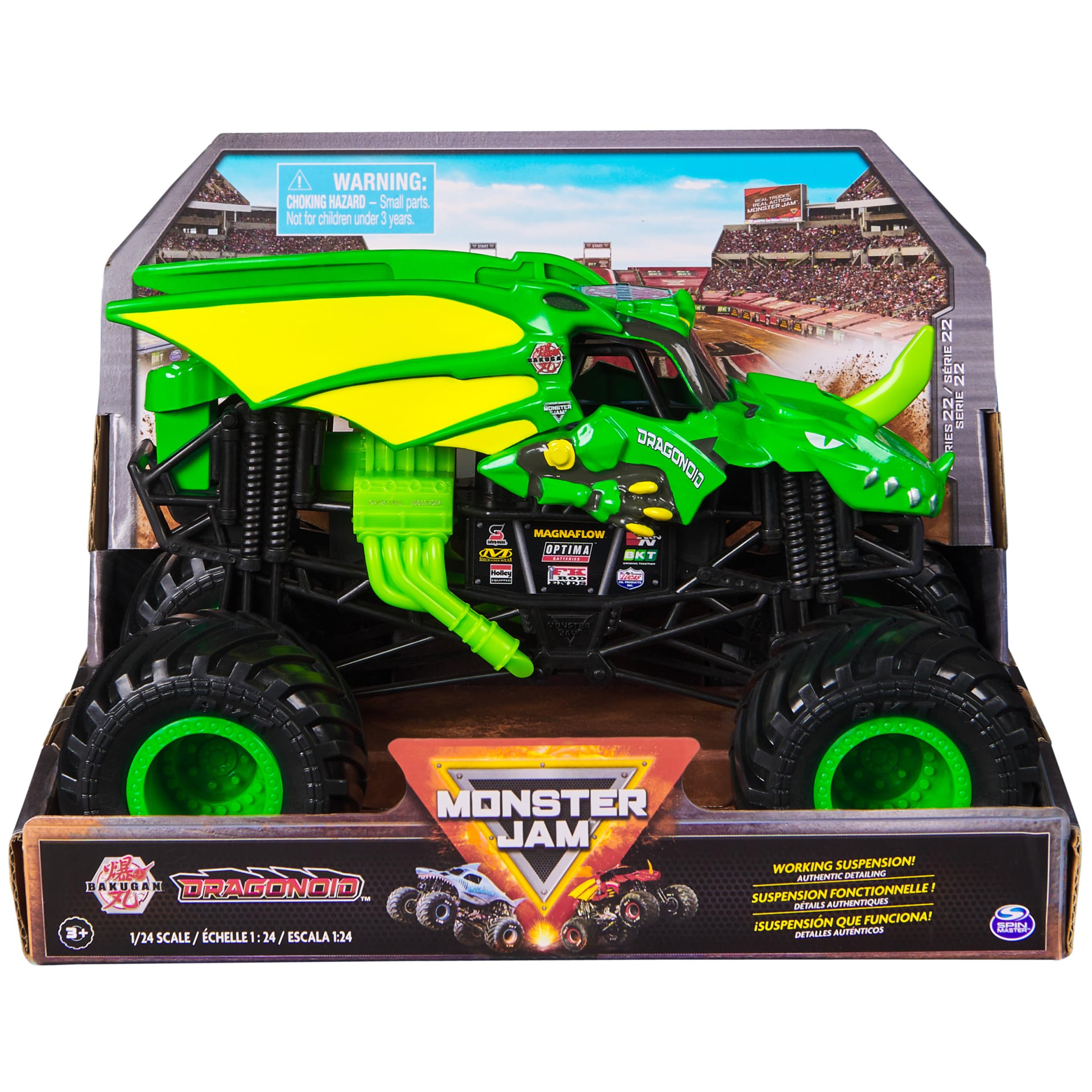 Monster Jam Bakugan Dragonoid green side view highlights iconic styling for display and imaginative play